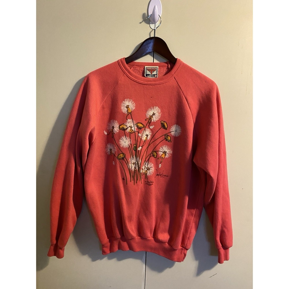 Vtg 90s Richmond Dandelion Flower Graphic Sweatshirt Red Cottagecore Adult XL TG